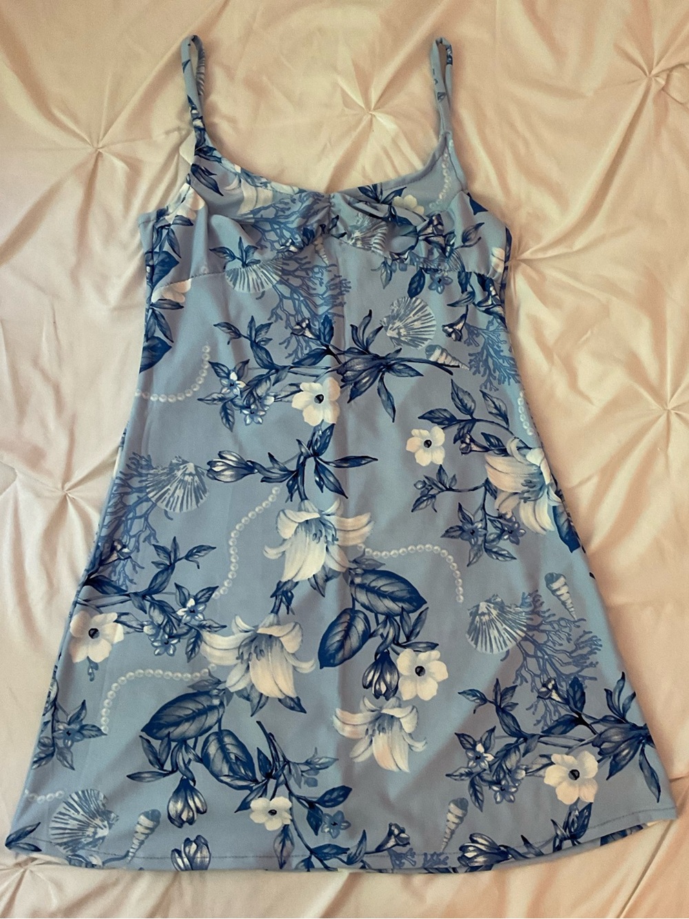 Light Blue Floral Print Ruched Slip Dress